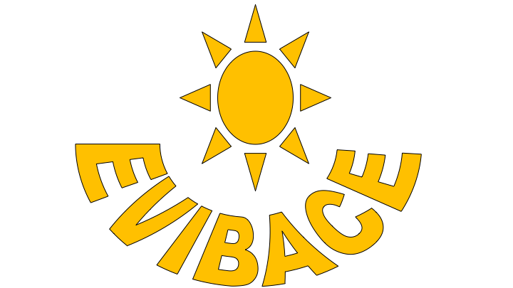 Logo EVIBASE: Yellow sun at the top. Evibase in yellow written in a circle underneath.