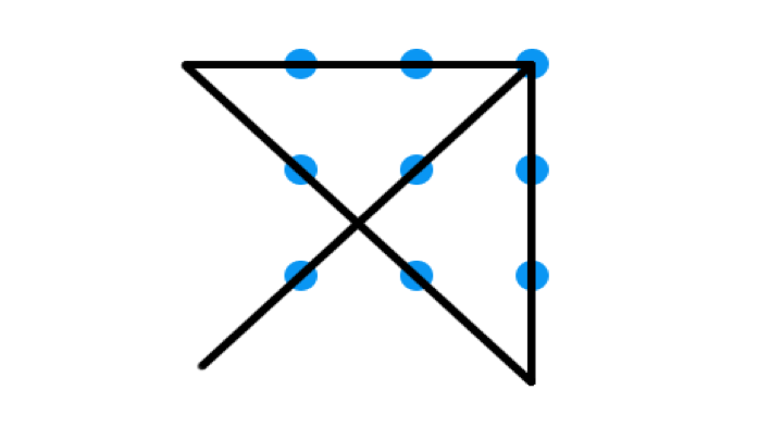 Logo: Triangle with a line going through the middle with geometrical blue spots.